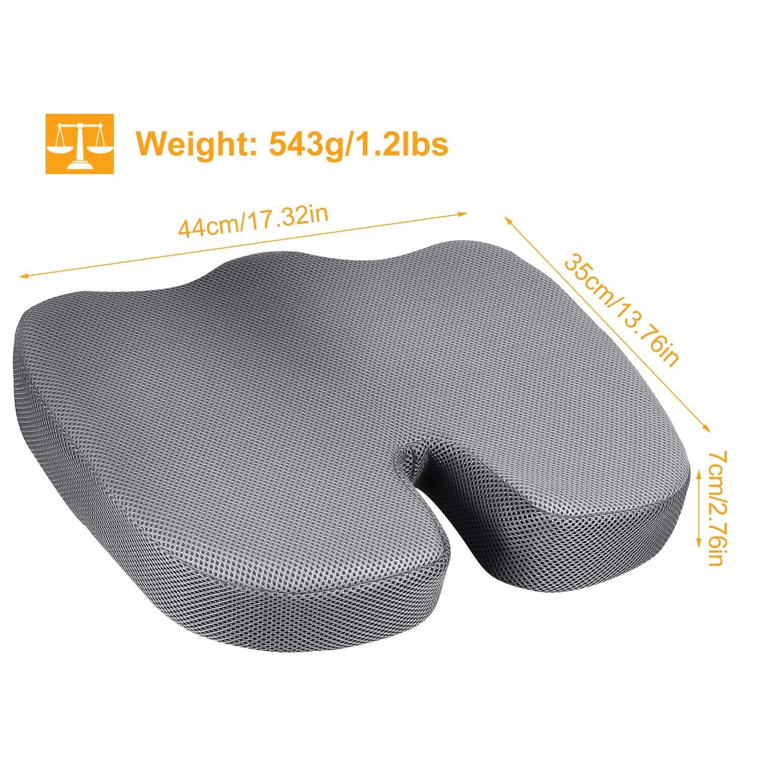 Home Office Seat Cushion, Comfort Memory Foam Chair Cushion for Tailbone,  Coccyx, Back & Sciatica Pain Relief, Gray